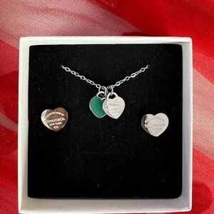 Tiffany & Co. Silver and Green Heart Necklace Set